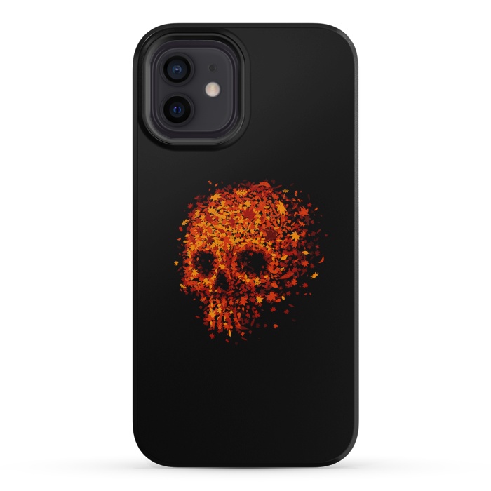 iPhone 12 mini StrongFit Autumn Skull - Fall Leaves by Vó Maria