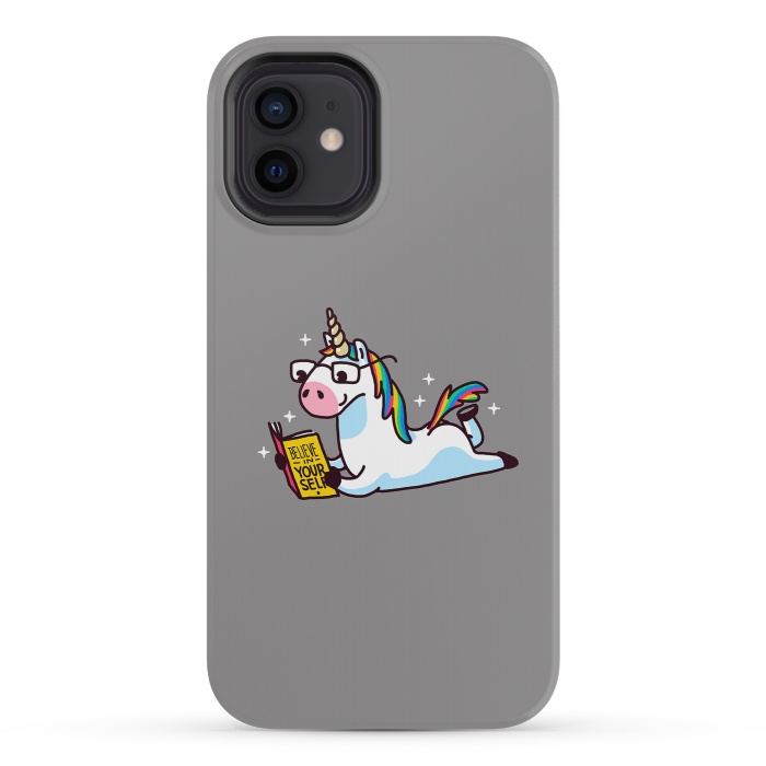 iPhone 12 mini StrongFit Unicorn Reading Book Believe in Yourself Floor by Vó Maria