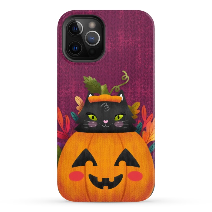 iPhone 12 Pro Max StrongFit Pumpkin Kitty Peekaboo by Noonday Design