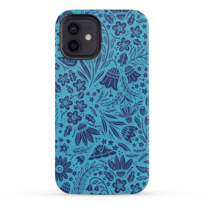 iPhone 12 mini StrongFit Dainty Blue Floral by Noonday Design