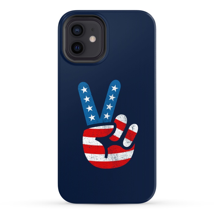 iPhone 12 StrongFit Peace Love Hand USA Flag Vintage Solid 2 by Vó Maria