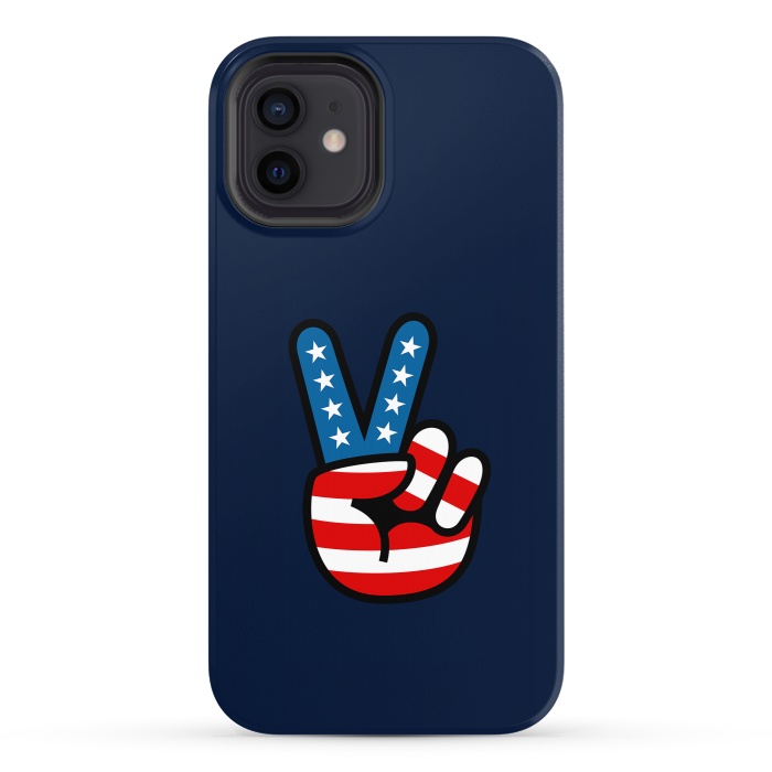 iPhone 12 StrongFit Peace Love Hand USA Flag Vintage Solid 3 by Vó Maria