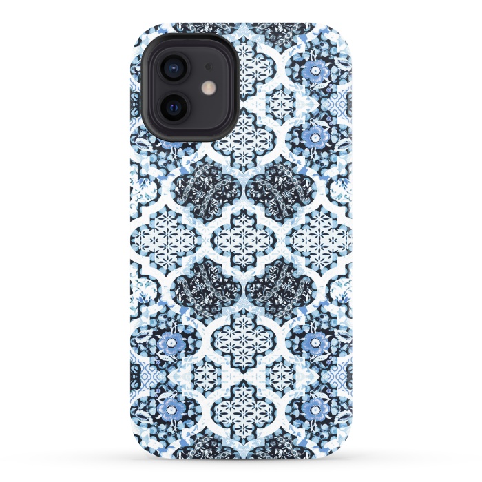 iPhone 12 StrongFit Blue white Moroccan decorative mosaic by Oana 