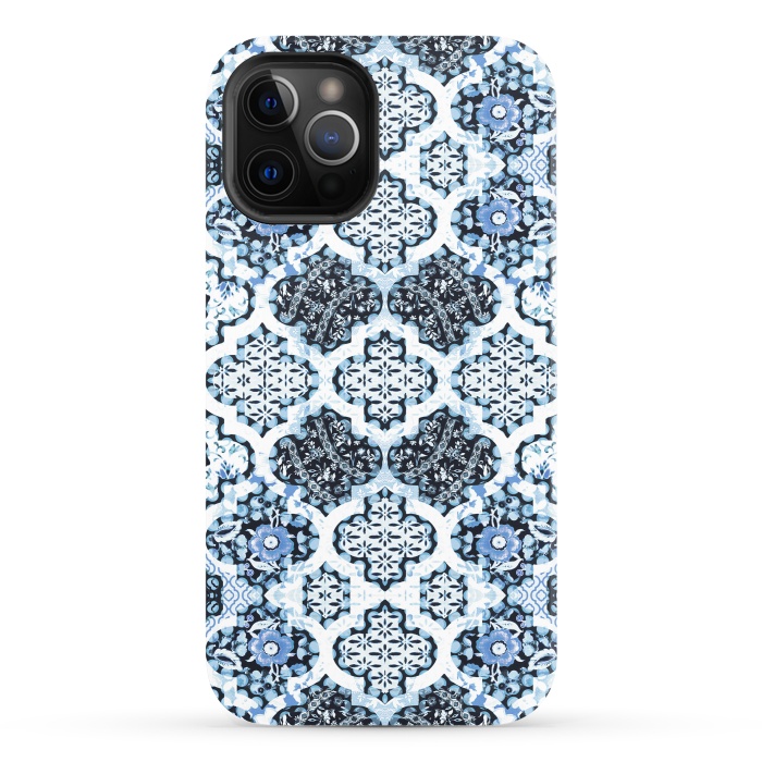 iPhone 12 Pro StrongFit Blue white Moroccan decorative mosaic by Oana 