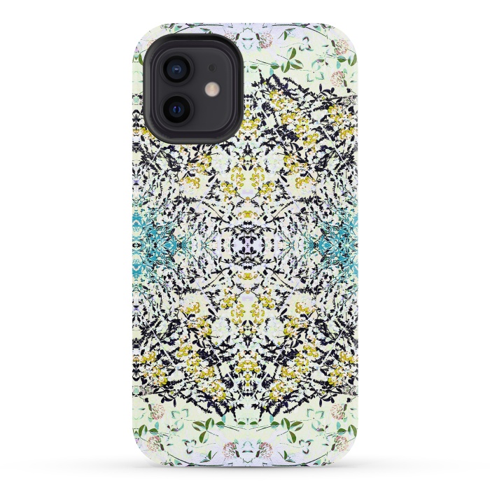 iPhone 12 StrongFit Yellow blue ditsy flowers and leaves pattern by Oana 