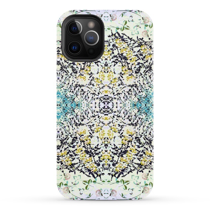 iPhone 12 Pro StrongFit Yellow blue ditsy flowers and leaves pattern by Oana 