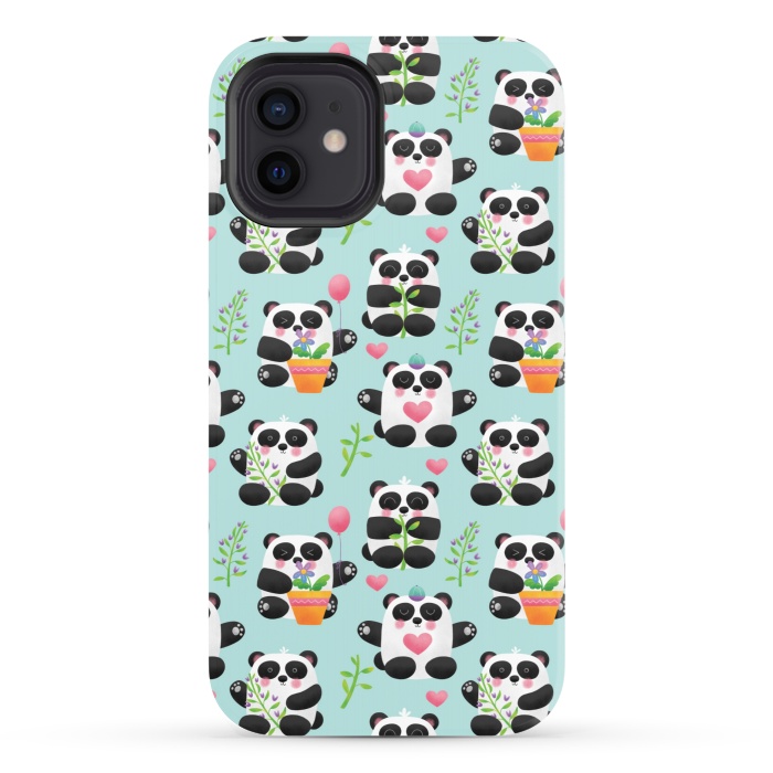 iPhone 12 StrongFit Chubby Playful Pandas by Noonday Design