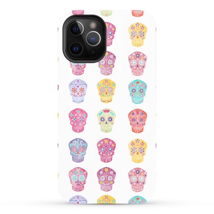 iPhone 12 Pro Max StrongFit Watercolor Day of the Dead Mexican Sugar Skulls by Nic Squirrell