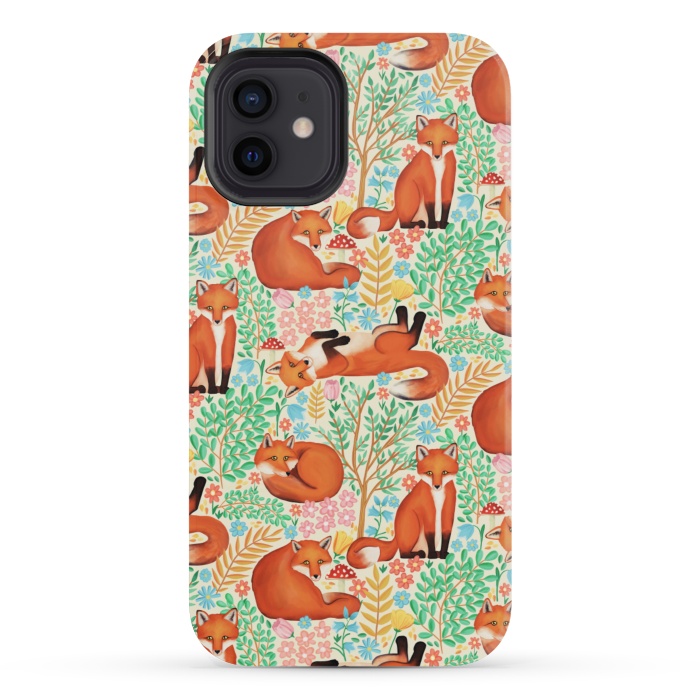 iPhone 12 mini StrongFit Little Foxes in a Fantasy Forest on Cream by Tangerine-Tane