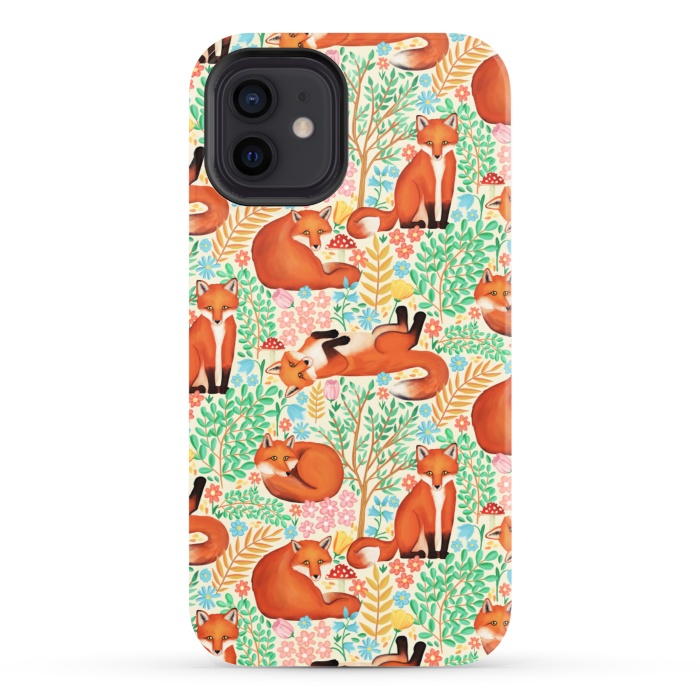 iPhone 12 StrongFit Little Foxes in a Fantasy Forest on Cream by Tangerine-Tane