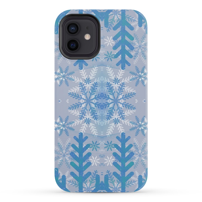iPhone 12 mini StrongFit Baby blue snowflakes Christmas pattern by Oana 
