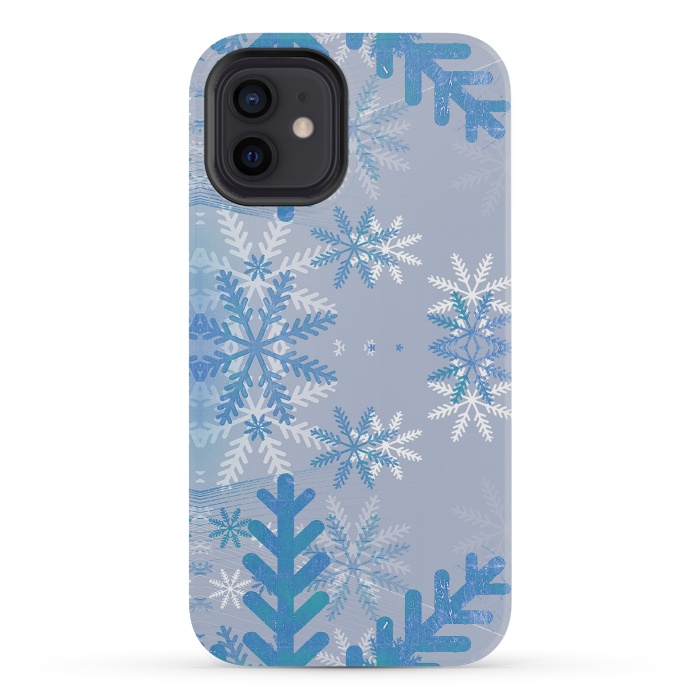 iPhone 12 mini StrongFit Pastel blue snowflakes winter pattern by Oana 