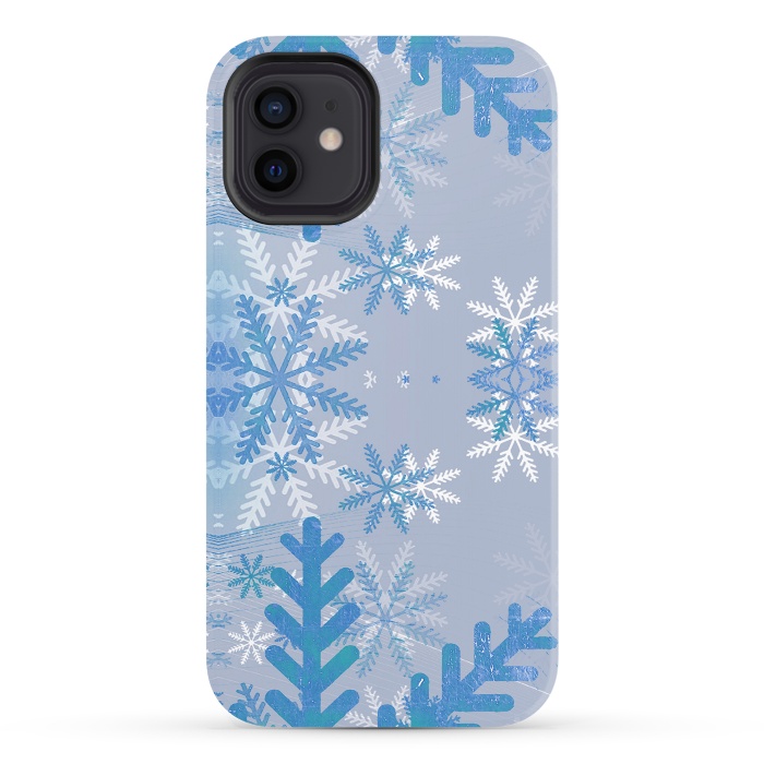 iPhone 12 StrongFit Pastel blue snowflakes winter pattern by Oana 