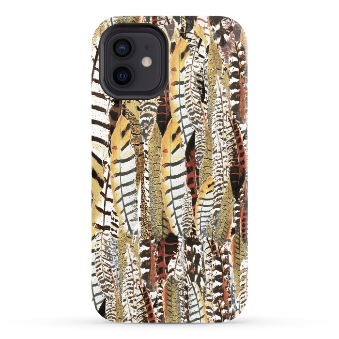 iPhone 12 StrongFit Brown feathers vintage pattern por Oana 