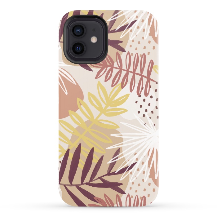 iPhone 12 StrongFit Modern tropical leaves and spots - terracotta by Oana 