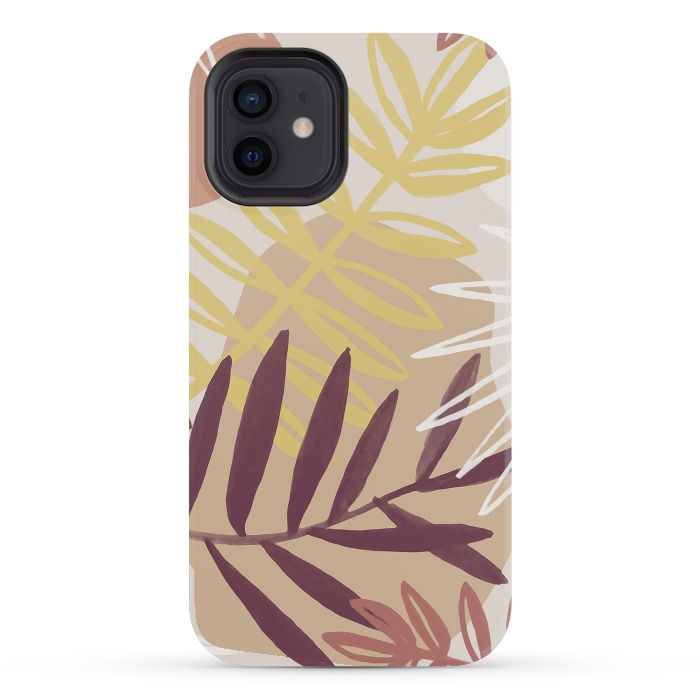 iPhone 12 mini StrongFit Minimal brown tropical leaves by Oana 