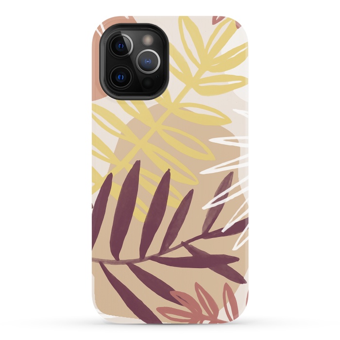 iPhone 12 Pro StrongFit Minimal brown tropical leaves by Oana 
