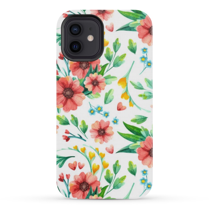 iPhone 12 mini StrongFit orange peach floral pattern by MALLIKA