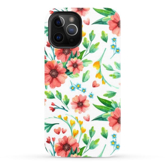 iPhone 12 Pro StrongFit orange peach floral pattern by MALLIKA