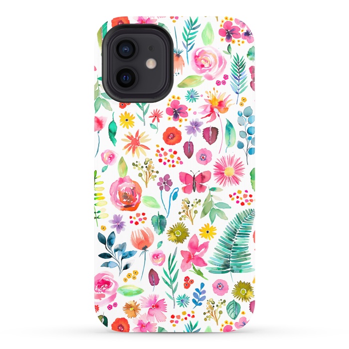 iPhone 12 StrongFit Colorful Botanical Plants and Flowers by Ninola Design