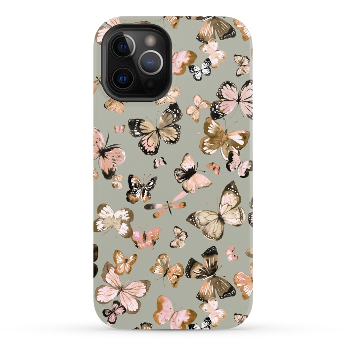 iPhone 12 Pro Max StrongFit Watercolor Butterflies Beige Gold by Ninola Design
