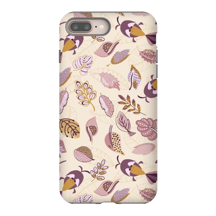 iPhone 7 plus StrongFit Cute parrots in a fun tossed pattern with funky leaves in purple and mustard by Paula Ohreen