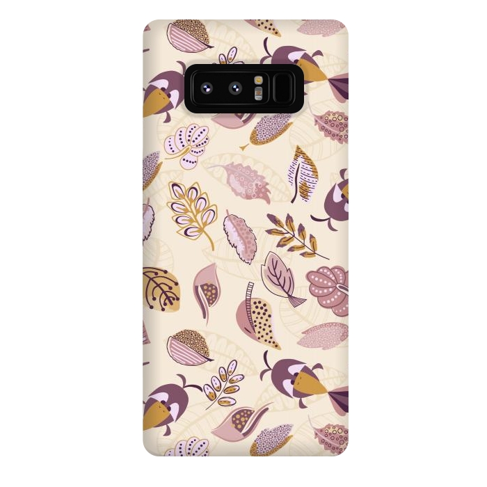 Galaxy Note 8 StrongFit Cute parrots in a fun tossed pattern with funky leaves in purple and mustard by Paula Ohreen