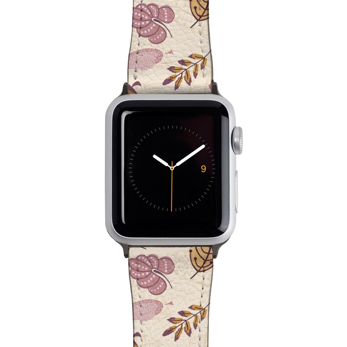 Watch 38mm / 40mm Strap PU leather Cute parrots in a fun tossed pattern with funky leaves in purple and mustard by Paula Ohreen