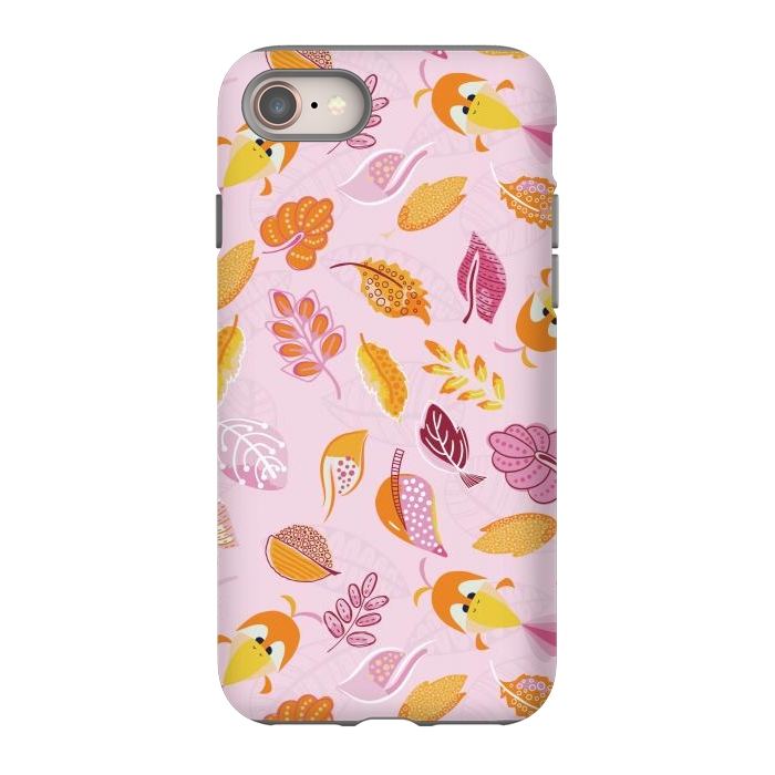 iPhone SE StrongFit Cute parrots in a fun tossed pattern with funky leaves in pink and orange by Paula Ohreen