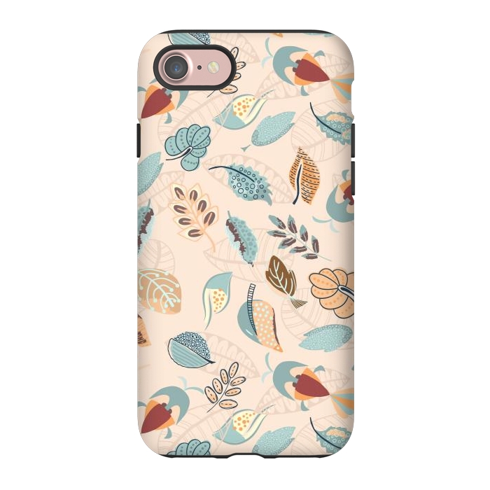 iPhone 7 StrongFit Cute parrots in a fun tossed pattern with funky leaves in blue and red by Paula Ohreen