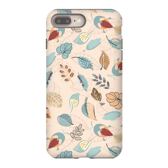 iPhone 7 plus StrongFit Cute parrots in a fun tossed pattern with funky leaves in blue and red by Paula Ohreen