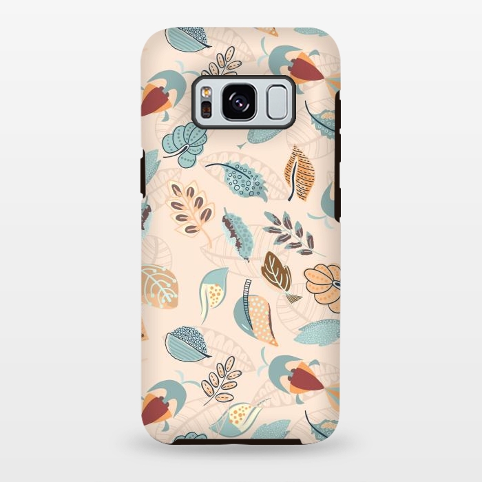 Galaxy S8 plus StrongFit Cute parrots in a fun tossed pattern with funky leaves in blue and red by Paula Ohreen