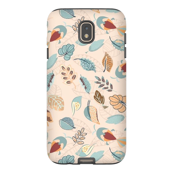 Galaxy J7 StrongFit Cute parrots in a fun tossed pattern with funky leaves in blue and red by Paula Ohreen
