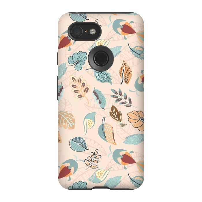 Pixel 3 StrongFit Cute parrots in a fun tossed pattern with funky leaves in blue and red by Paula Ohreen