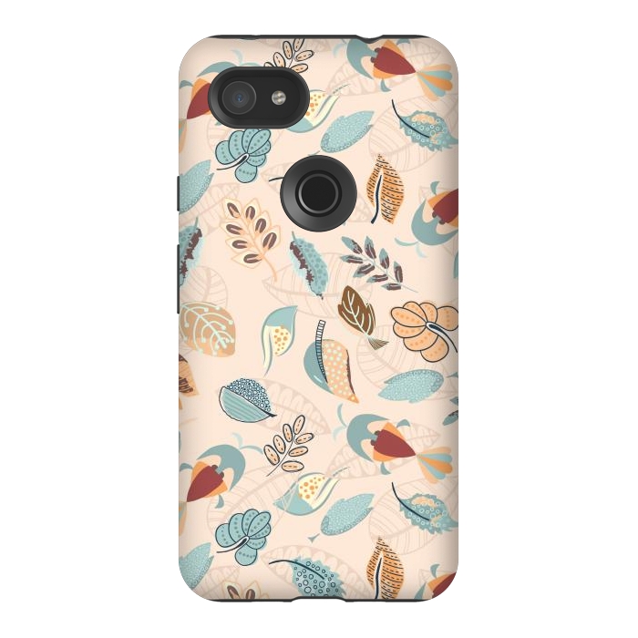 Pixel 3AXL StrongFit Cute parrots in a fun tossed pattern with funky leaves in blue and red by Paula Ohreen