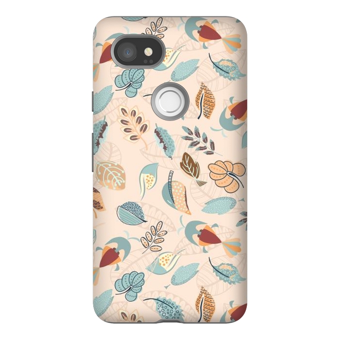 Pixel 2XL StrongFit Cute parrots in a fun tossed pattern with funky leaves in blue and red by Paula Ohreen