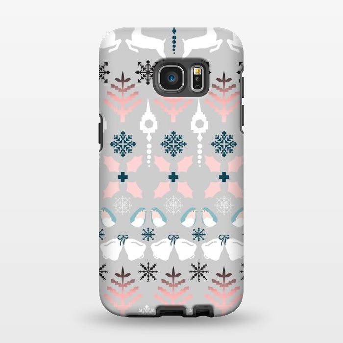 Galaxy S7 EDGE StrongFit Christmas Fair Isle in Grey, Pink and Blue by Paula Ohreen