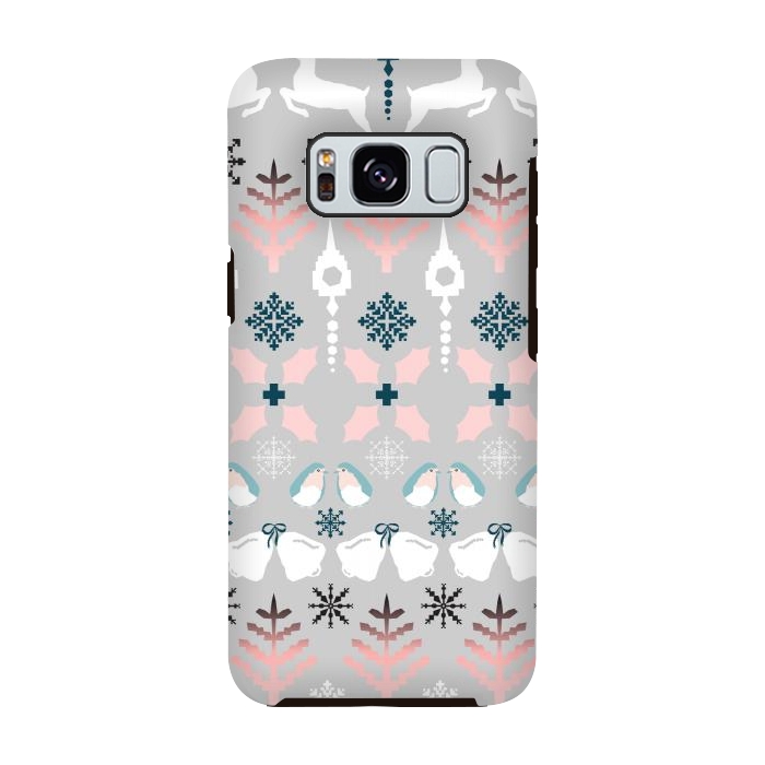 Galaxy S8 StrongFit Christmas Fair Isle in Grey, Pink and Blue by Paula Ohreen