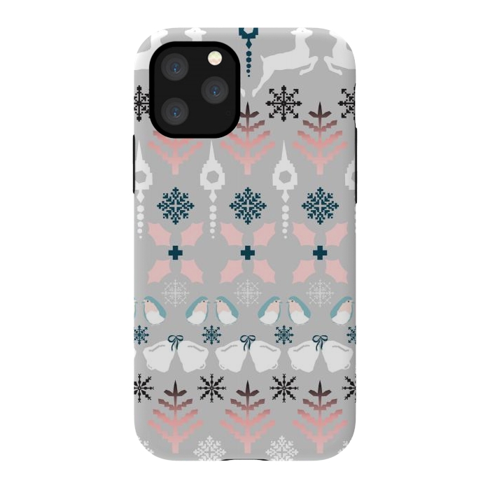 iPhone 11 Pro StrongFit Christmas Fair Isle in Grey, Pink and Blue by Paula Ohreen