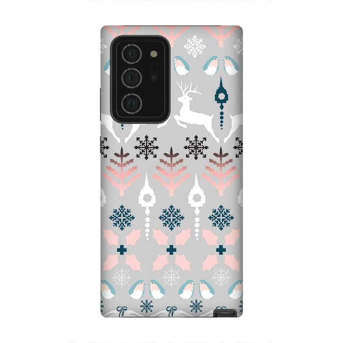 Galaxy Note 20 Ultra StrongFit Christmas Fair Isle in Grey, Pink and Blue by Paula Ohreen