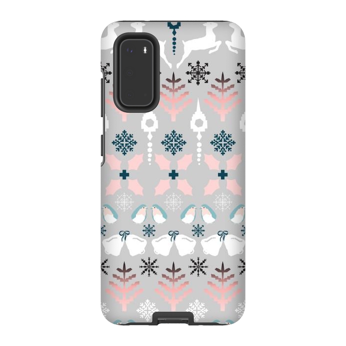 Galaxy S20 StrongFit Christmas Fair Isle in Grey, Pink and Blue by Paula Ohreen