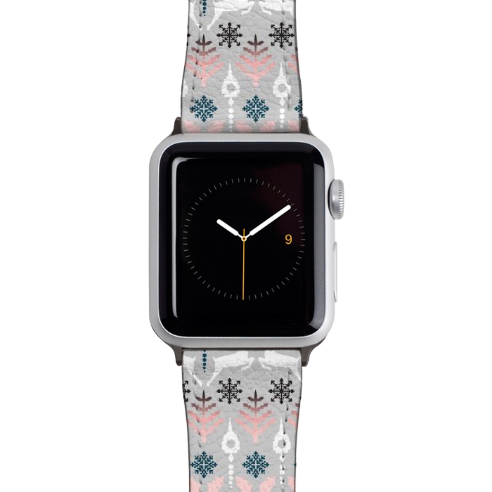 Watch 38mm / 40mm Strap PU leather Christmas Fair Isle in Grey, Pink and Blue by Paula Ohreen