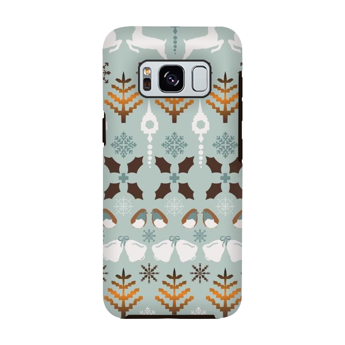 Galaxy S8 StrongFit Fair Isle Christmas in blue and brown by Paula Ohreen