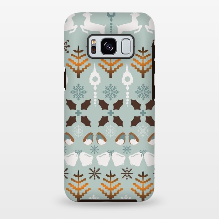 Galaxy S8 plus StrongFit Fair Isle Christmas in blue and brown by Paula Ohreen