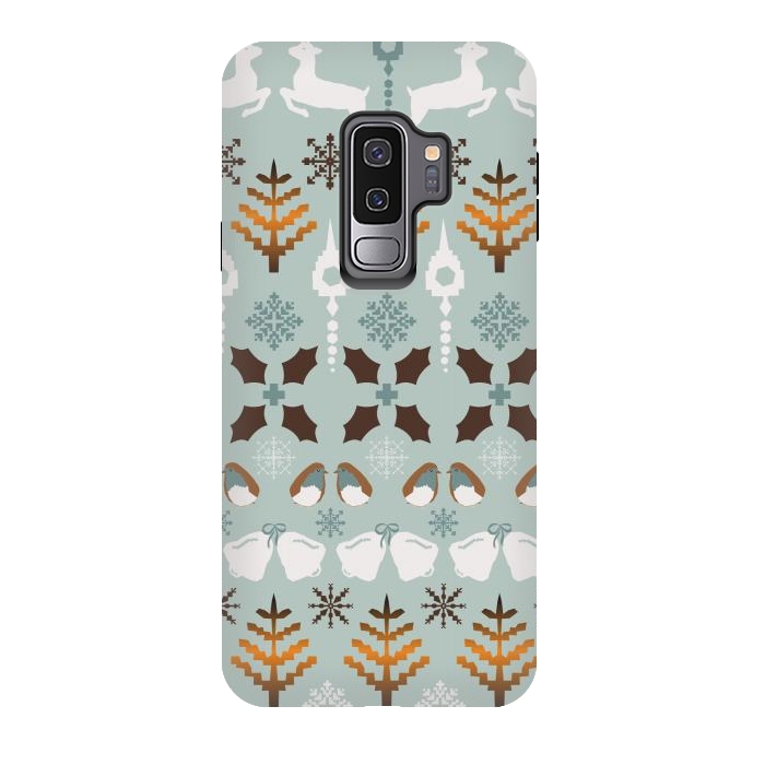Galaxy S9 plus StrongFit Fair Isle Christmas in blue and brown by Paula Ohreen