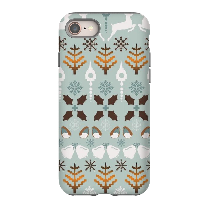 iPhone 8 StrongFit Fair Isle Christmas in blue and brown by Paula Ohreen