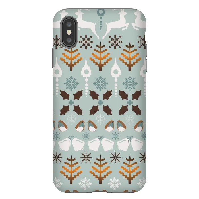 iPhone Xs Max StrongFit Fair Isle Christmas in blue and brown by Paula Ohreen