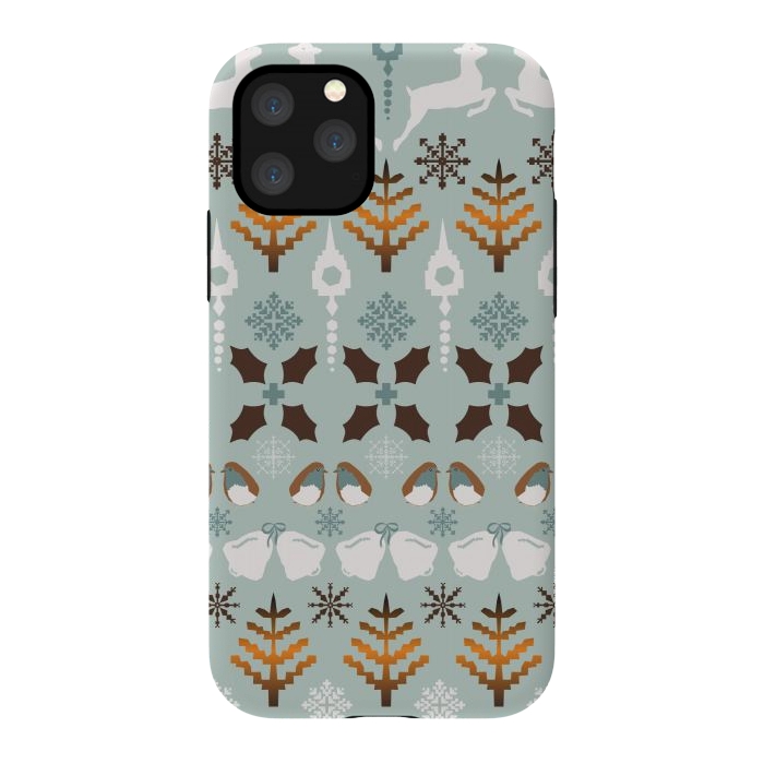 iPhone 11 Pro StrongFit Fair Isle Christmas in blue and brown by Paula Ohreen