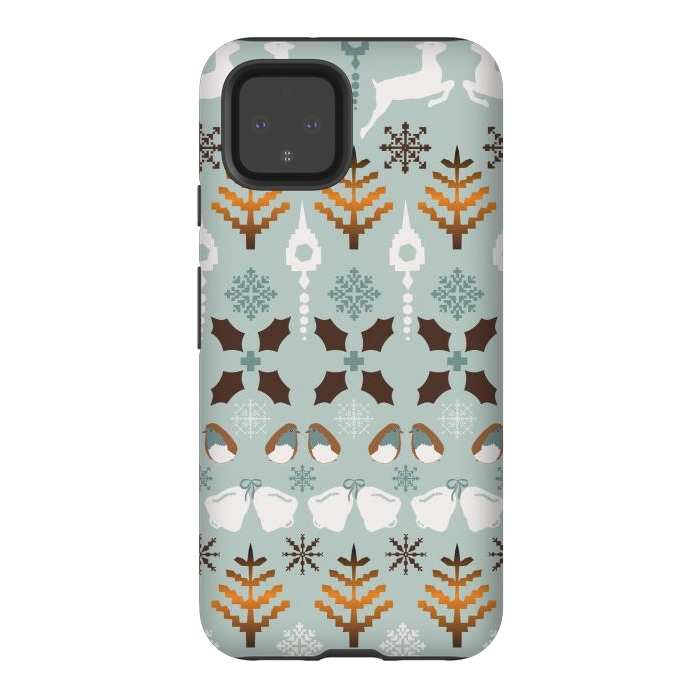 Pixel 4 StrongFit Fair Isle Christmas in blue and brown by Paula Ohreen