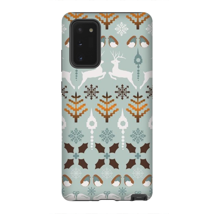 Galaxy Note 20 StrongFit Fair Isle Christmas in blue and brown by Paula Ohreen